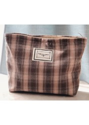 Korean Cosmetic Bag Plaid Beauty Pouch Necesserie Makeup Clutch Cosmetic Organizer Women Large Travel Cosmetic Bag Beauty