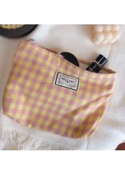 Korean Cosmetic Bag Plaid Beauty Pouch Necesserie Makeup Clutch Cosmetic Organizer Women Large Travel Cosmetic Bag Beauty