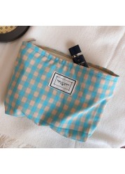 Korean Cosmetic Bag Plaid Beauty Pouch Necesserie Makeup Clutch Cosmetic Organizer Women Large Travel Cosmetic Bag Beauty