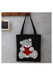 Women Cartoon Anime Bear Shopping Bag Shopper Foldable Reusable Canvas Handbag Harajuku Style Student Bag Canvas Tote Bag Newest