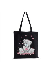 Women Cartoon Anime Bear Shopping Bag Shopper Foldable Reusable Canvas Handbag Harajuku Style Student Bag Canvas Tote Bag Newest