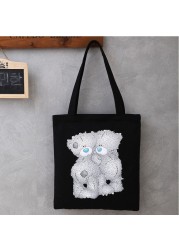 Women Cartoon Anime Bear Shopping Bag Shopper Foldable Reusable Canvas Handbag Harajuku Style Student Bag Canvas Tote Bag Newest