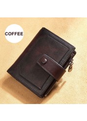 Vintage Men's Genuine Leather Wallet RFID Blocking Trifold Short Multifunction Money Clip Large Capacity Zipper Coin Purse