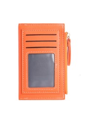 Fashion Women Solid Color Multi Slot Credit Card Holder Portable PU Leather Mini Coin Purse Multifunction Zipper Wallet