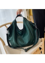 Green Unique Women Shoulder Bags Design Large Shopping Bag Large Capacity Hobos Bag Lady Soft Leather Messenger Bag Sac