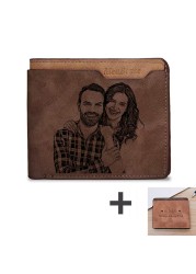 Men's Short Multifunction PU Leather DIY Engraving Personalized Photo Text Wallet Carving Photo Wallet Father's Day Gift for Men