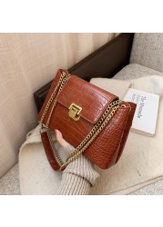 Solid Color Flap PU Leather Shoulder Crossbody Bags for Women Luxury Women's Designer Chain Handbag Crocodile Female Travel Bag