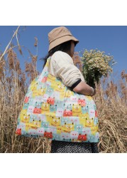 Oxford Foldable Large Shopping Bag Recycled Eco Friendly Ladies Shopping Bag Reusable Floral Fruit Vegetable Grocery Pocket