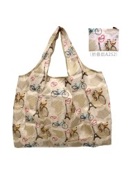 Oxford Foldable Large Shopping Bag Recycled Eco Friendly Ladies Shopping Bag Reusable Floral Fruit Vegetable Grocery Pocket