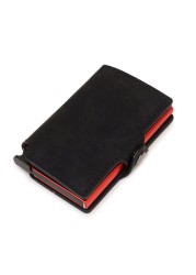 Dual RFID Aluminum Card Holder For Men Vegan Leather Card Wallet Card Holder With Automatic Pop Up