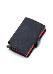 Dual RFID Aluminum Card Holder For Men Vegan Leather Card Wallet Card Holder With Automatic Pop Up