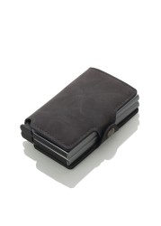 Dual RFID Aluminum Card Holder For Men Vegan Leather Card Wallet Card Holder With Automatic Pop Up