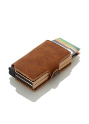 Dual RFID Aluminum Card Holder For Men Vegan Leather Card Wallet Card Holder With Automatic Pop Up