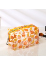 Fashion Transparent Women Cosmetic Bag Fruit Pattern Large Capacity Makeup Zipper Bag Waterproof Simple Travel Accessories