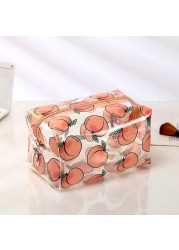 Fashion Transparent Women Cosmetic Bag Fruit Pattern Large Capacity Makeup Zipper Bag Waterproof Simple Travel Accessories