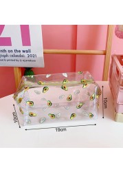 Fashion Transparent Women Cosmetic Bag Fruit Pattern Large Capacity Makeup Zipper Bag Waterproof Simple Travel Accessories