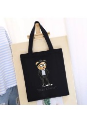 Women's Shopping Bag All-match Bear Chain Handbag Folding Reusable Canvas Shopper Harajuku Style Bag New Student Canvas Tote Bag