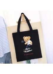 Women's Shopping Bag All-match Bear Chain Handbag Folding Reusable Canvas Shopper Harajuku Style Bag New Student Canvas Tote Bag