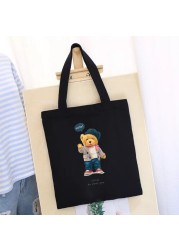 Women's Shopping Bag All-match Bear Chain Handbag Folding Reusable Canvas Shopper Harajuku Style Bag New Student Canvas Tote Bag