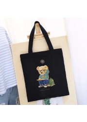 Women's Shopping Bag All-match Bear Chain Handbag Folding Reusable Canvas Shopper Harajuku Style Bag New Student Canvas Tote Bag