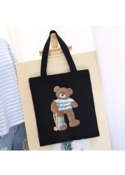 Women's Shopping Bag All-match Bear Chain Handbag Folding Reusable Canvas Shopper Harajuku Style Bag New Student Canvas Tote Bag