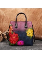 MOTAORA Retro Women Bag Vintage Bucket Shoulder Bags for Women 2022 New Handmade Embossed Leather Handbag Floral Tote Bag Female