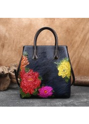 MOTAORA Retro Women Bag Vintage Bucket Shoulder Bags for Women 2022 New Handmade Embossed Leather Handbag Floral Tote Bag Female