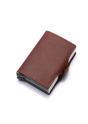 Crazy Horse Genuine Leather Men Wallet Money Bag Rfid id Credit Card Wallet Mini Slim Male Metal Smart Wallet Small Thin Purses