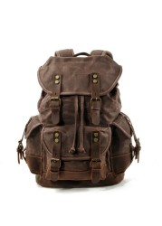 Men's Leather Backpack Large Capacity Tarpaulin Vintage Backpack For School Hiking Travel