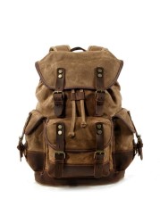 Men's Leather Backpack Large Capacity Tarpaulin Vintage Backpack For School Hiking Travel