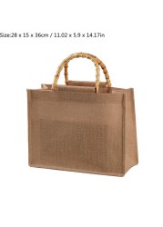 Unisex Portable Burlap Jute Shopping Bag With Bamboo Loop Handles Wome Men Durable Reusable Casual Tote Grocery Handbag 8 Size