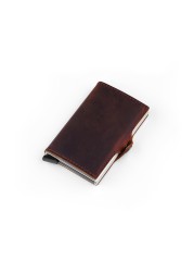 Genuine Leather Men Wallet Small Wallet With Rfid Lock Aluminum Card Holder Slim Male Wallet