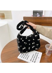 Exquisite Women's Bag Plush Cherry Pattern Printing Shoulder Underarm Bag Fashion Autumn Winter Ladies Large Capacity Handbags