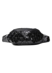 Women's Luminous Leather Waist Bag, Brand Handbag with Strap, Geometric Chest Bag, Fashionable