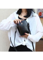 Genuine Leather Mobile Phone Cover Women Messenger Bag Cowhide 2022 Shoulder Bag Oil Wax Skin Small Square Box Purses Crossbody