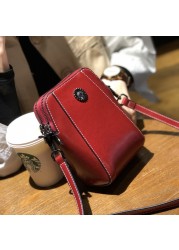 Genuine Leather Mobile Phone Cover Women Messenger Bag Cowhide 2022 Shoulder Bag Oil Wax Skin Small Square Box Purses Crossbody