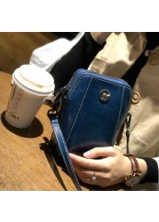 Genuine Leather Mobile Phone Cover Women Messenger Bag Cowhide 2022 Shoulder Bag Oil Wax Skin Small Square Box Purses Crossbody