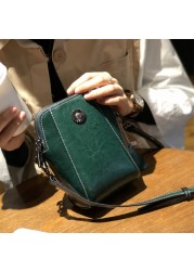 Genuine Leather Mobile Phone Cover Women Messenger Bag Cowhide 2022 Shoulder Bag Oil Wax Skin Small Square Box Purses Crossbody