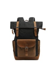 Classic Canvas Backpack For Men Canvas Leather Backpack For Hiking Travel School Backpack