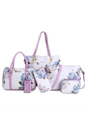 Chinese Style Floral Printing Women Handbags Shoulder Bags Set Female Practical Composite Bag 6 Piece Set Designer Brand Bolsa