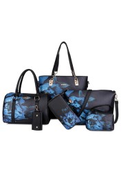 Chinese Style Floral Printing Women Handbags Shoulder Bags Set Female Practical Composite Bag 6 Piece Set Designer Brand Bolsa