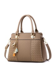 Women Handbags Tassel PU Leather Bag Top-Handle Embroidery Crossbody Bag Shoulder Handbags