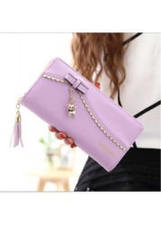 Women's Long Leather Wallet Card Holder Wallet With Cute Cat Pendant Cell Phone Pocket Wallet