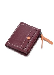 Women's Short Leather Wallet Korean Style Fashion Double Zipper Coin Purse First Layer Cowhide Multi Card Slot Women's Wallet