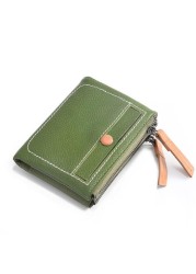 Women's Short Leather Wallet Korean Style Fashion Double Zipper Coin Purse First Layer Cowhide Multi Card Slot Women's Wallet