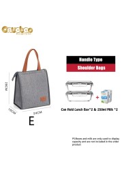 Thermal lunch bag for men and women gray Oxford cloth aluminum foil insulation multi-size shoulder bag waterproof camping bag