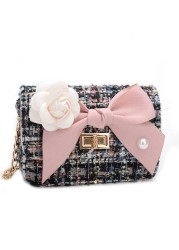 Korean Style Women Woolen Cross Body Handbags Cute Girls Princess Purses And Handbags Baby Pearl Clutch Purse