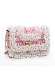 Korean Style Women Woolen Cross Body Handbags Cute Girls Princess Purses And Handbags Baby Pearl Clutch Purse