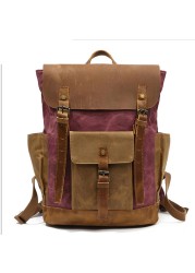 Men's Waterproof Leather Backpack Laptop Backpack Vintage Style Large Capacity Travel School Military Backpack