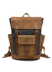 Men's Waterproof Leather Backpack Laptop Backpack Vintage Style Large Capacity Travel School Military Backpack